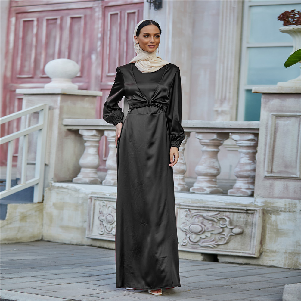 Women's Fashion Satin Waist Tie Dresses - Image 3