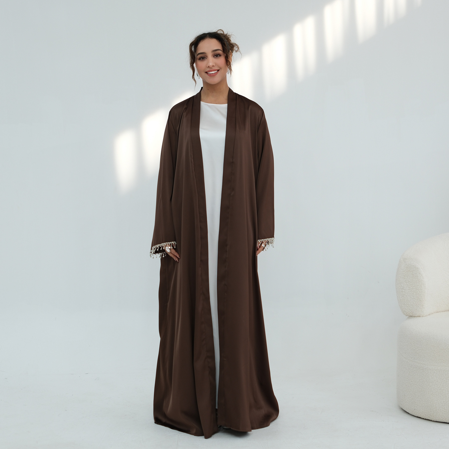 Middle Eastern Plus-Size Long-Sleeve Beaded Cardigan - Image 8