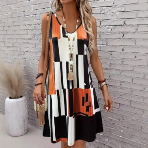Casual Versatile And Stylish Striped V-neck Dress