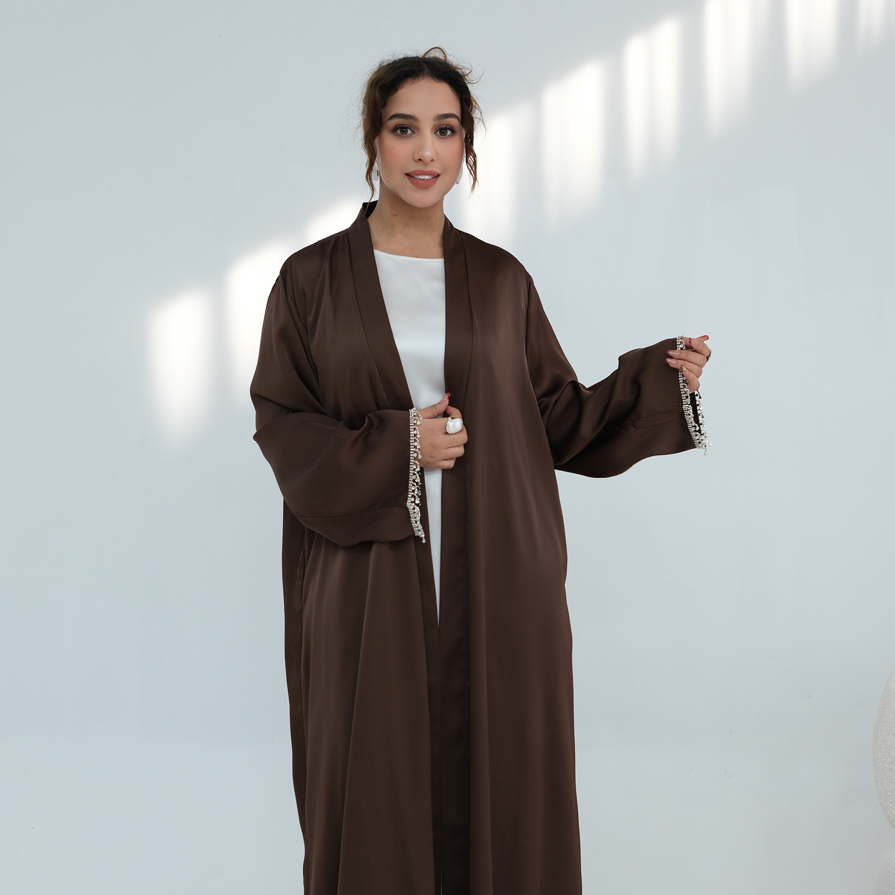 Middle Eastern Plus-Size Long-Sleeve Beaded Cardigan - Image 6
