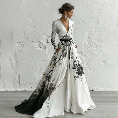 Womens Retro Bohemian Rose-Embroidered Loose Linen Dress - Image 2
