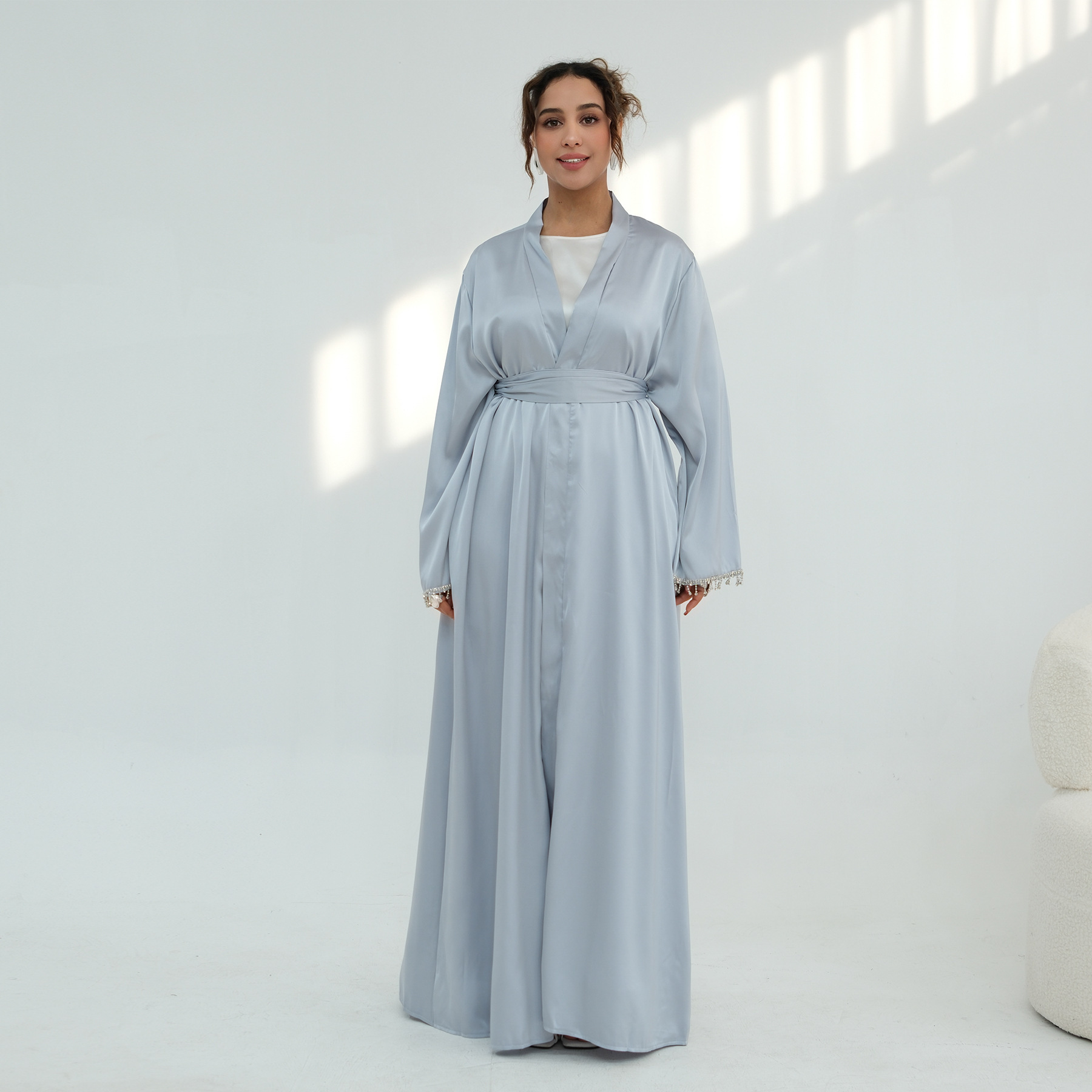 Middle Eastern Plus-Size Long-Sleeve Beaded Cardigan - Image 5