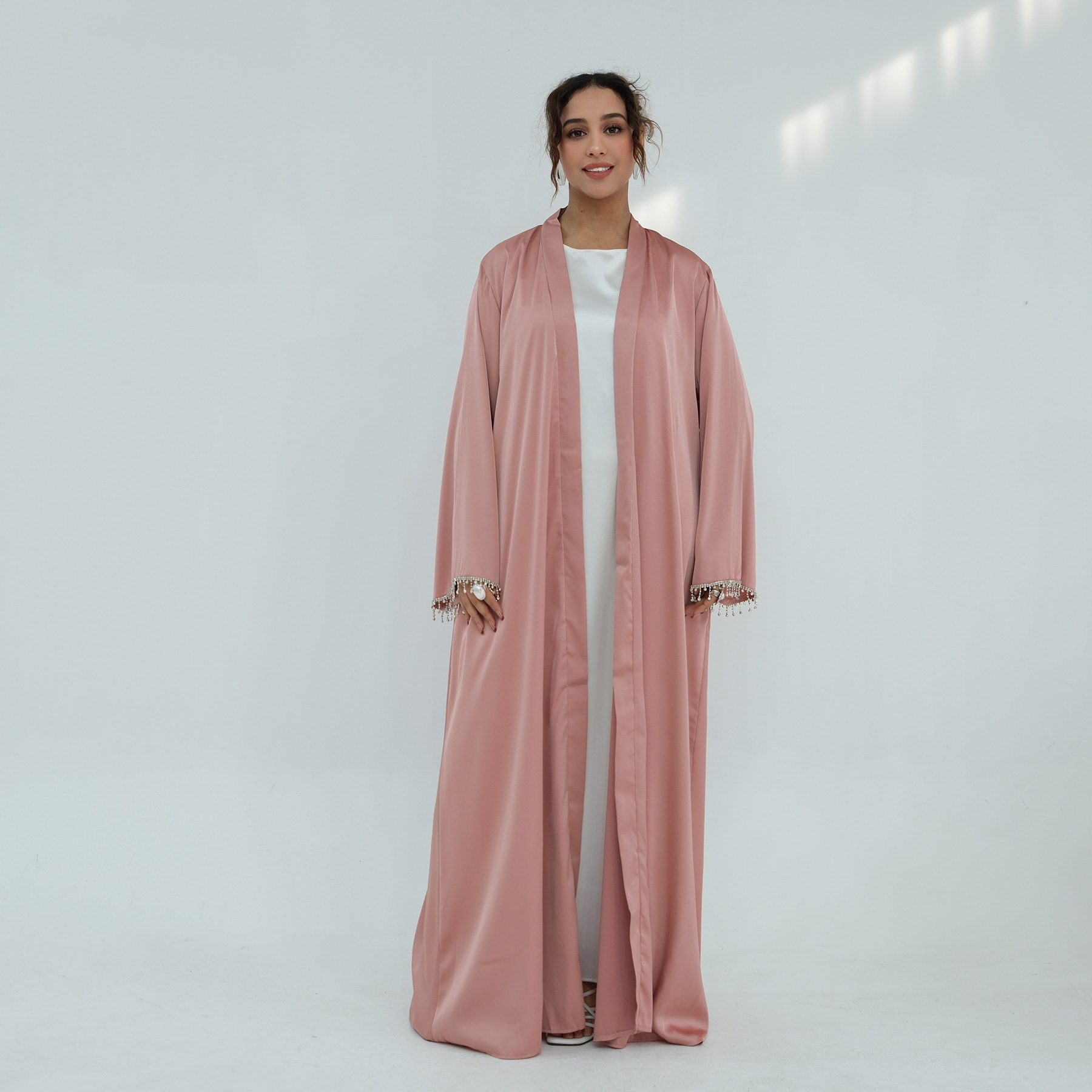 Middle Eastern Plus-Size Long-Sleeve Beaded Cardigan - Image 7