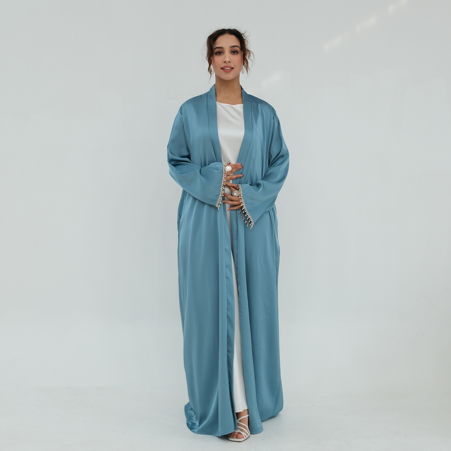 Middle Eastern Plus-Size Long-Sleeve Beaded Cardigan - Image 2